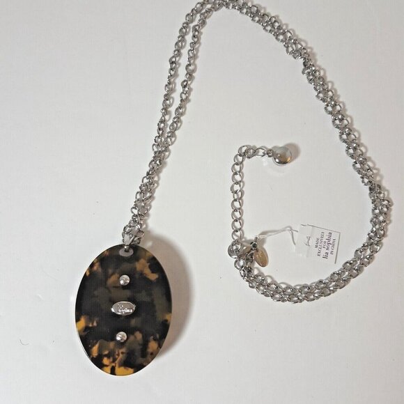 Lia Sophia Elysian Tortoise Shell Resin Cut Crystals Statement Necklace Retired - Picture 5 of 7